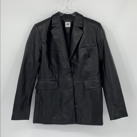 CAbi James faux leather blazer jacket black one button vegan women new Small - Picture 2 of 5